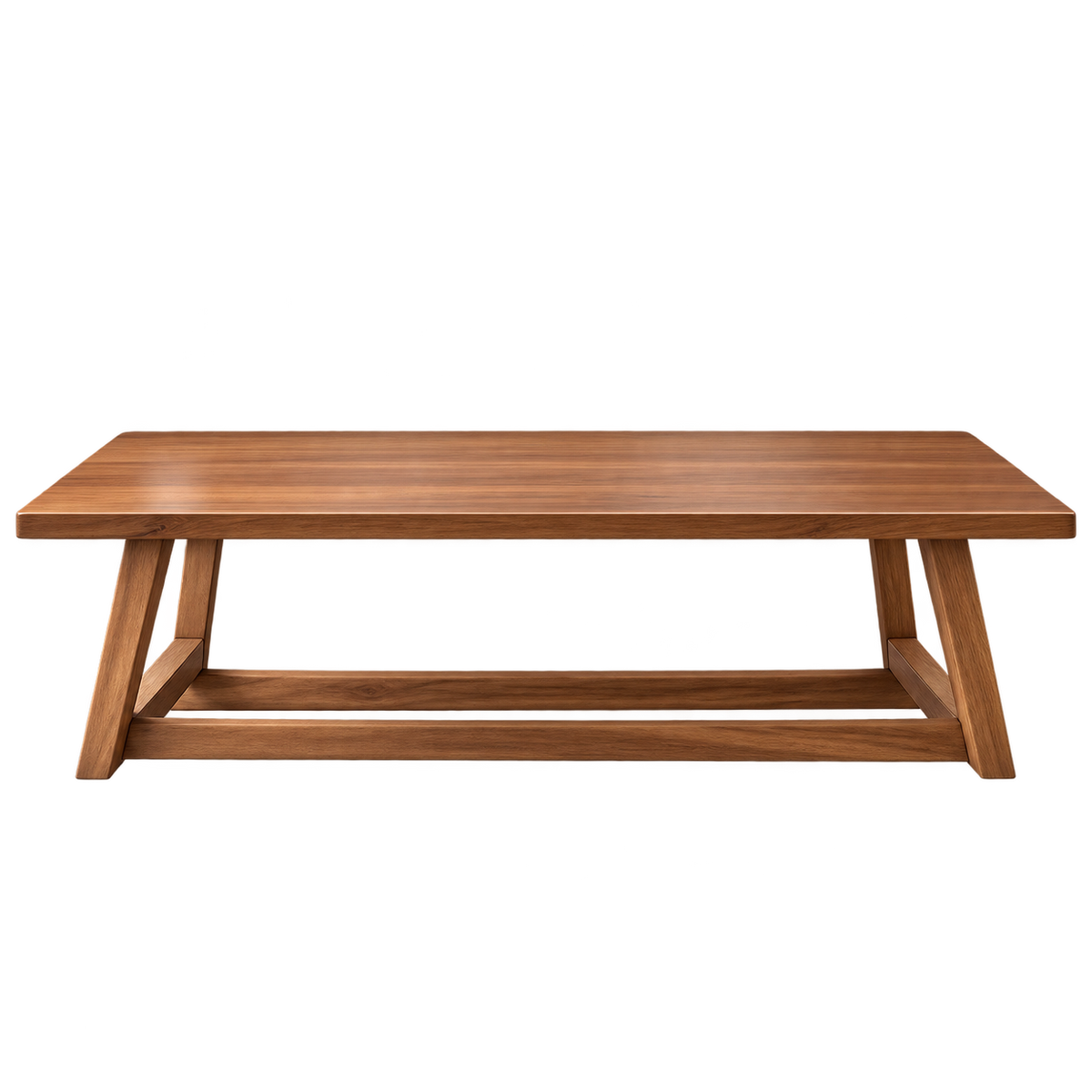 Front view of warm wood rectangular coffee table