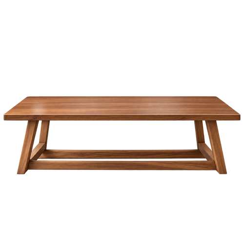 Front view of warm wood rectangular coffee table