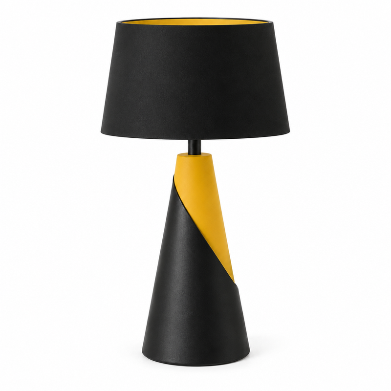 Modern black-and-yellow table lamp shown from the side, matching the front view