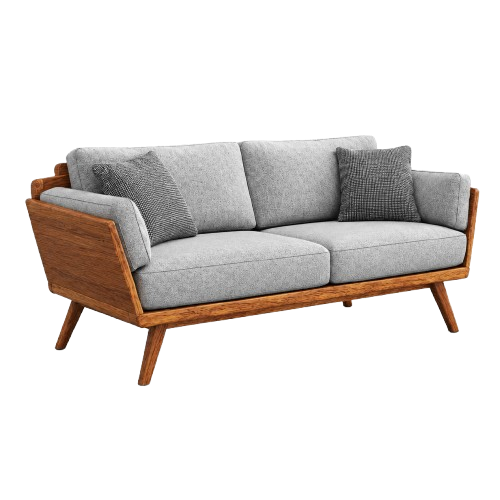 Mid-Century Walnut Frame Two-Seater Sofa