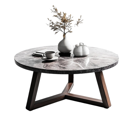 Marble coffee table with wooden legs