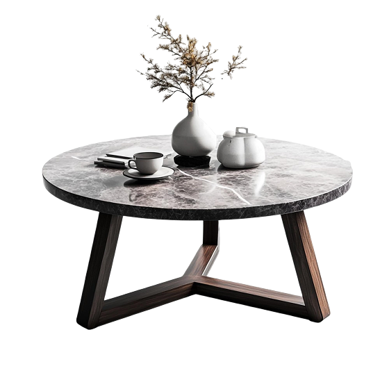 Marble coffee table with wooden legs