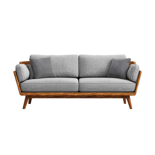 Mid-Century Walnut Frame Two-Seater Sofa