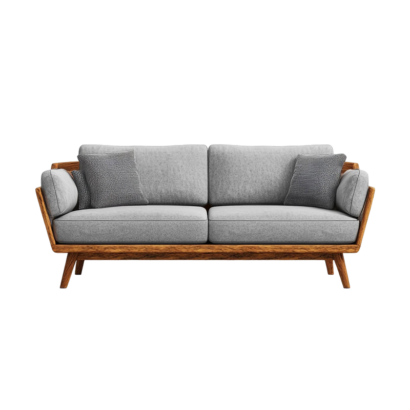 Mid-Century Walnut Frame Two-Seater Sofa